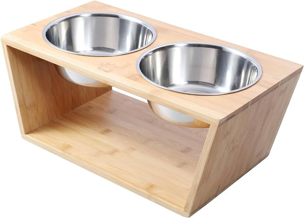 Charlie's Bamboo Dog Feeder With Stainless Steel Bowls 'Natural'