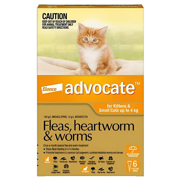Advocate - Flea, Heartworm and Worm Control 'Kittens & Cats up to 4kg'  [6 x 0.4ml]